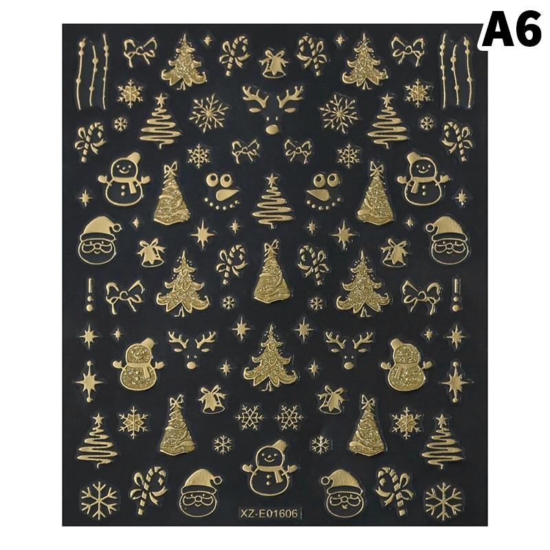 1Sheet Gold 3D Christmas Nail Foil Stickers Sparkling Snowflake Christmas Tree Snow Globe Snowflake Nail Slider Nail Stickers