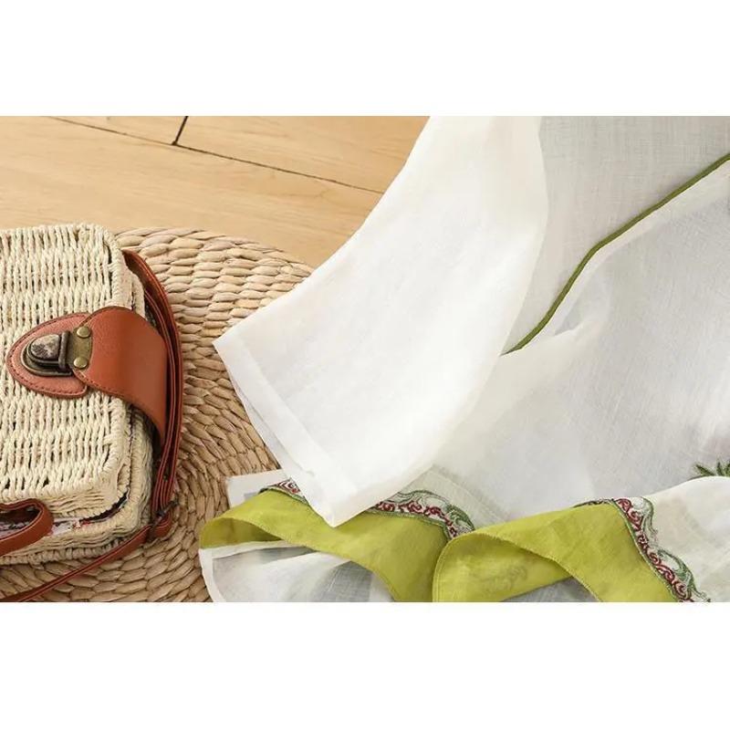 Chinese Style Slanted Collar Cheongsam Shirt Ummer Linen Retro Style Embroidered Literary Flair