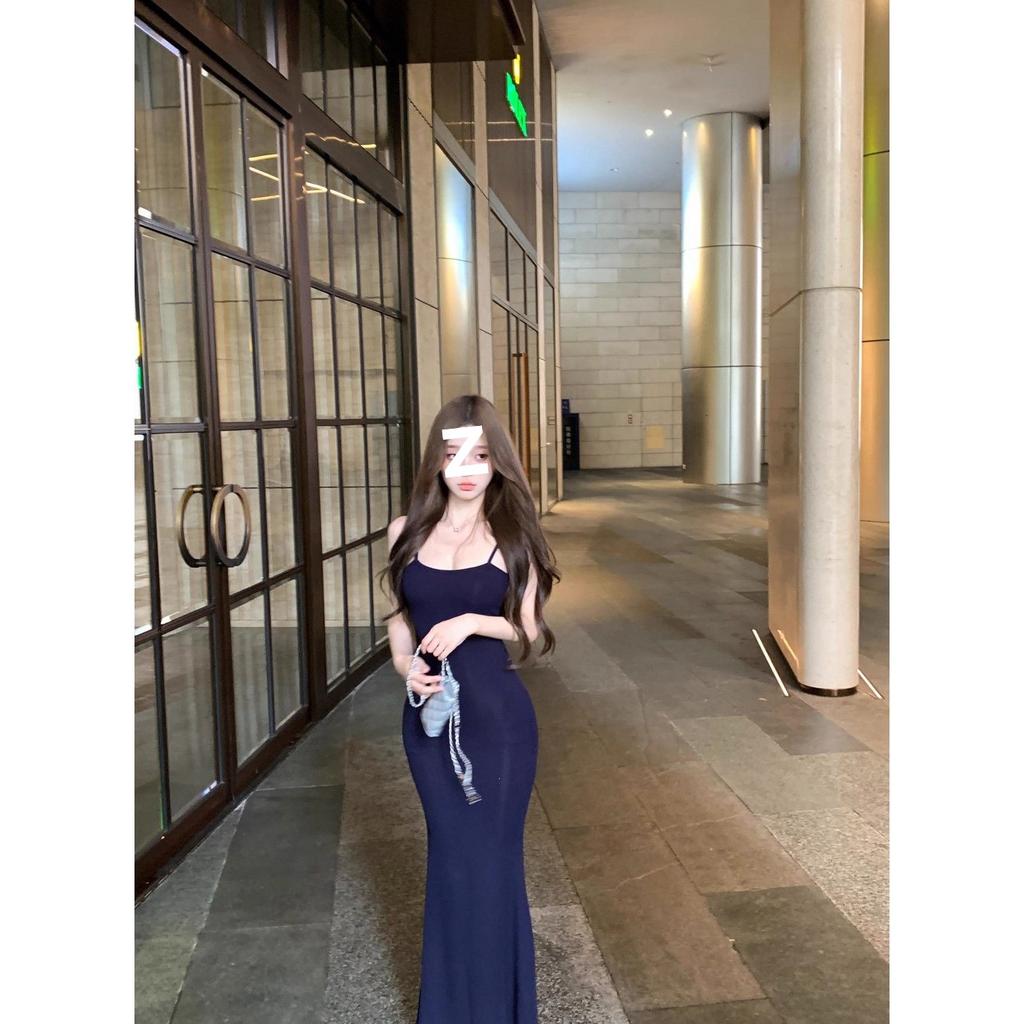 Pure Desire Style Sexy Peach Pink Dress Women's Summer Inner with Bottom Suspender Long Dress Tight Fish Tail Hip Skirt