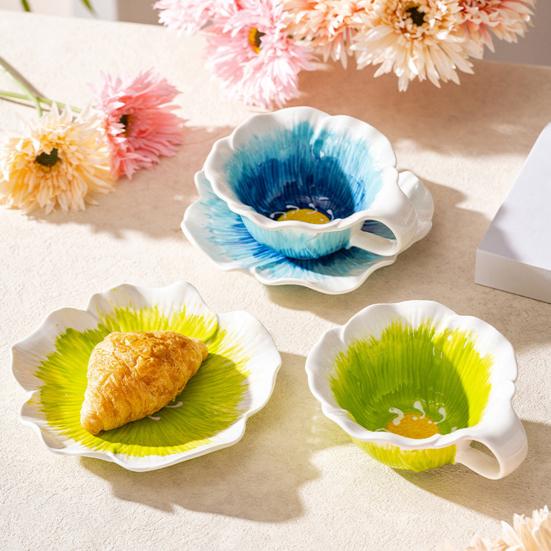Coffee Cup And Saucer Set Mug for Coffee Hand-Painted Floral Ceramic Milk Tea Breakfast Anniversary Gift