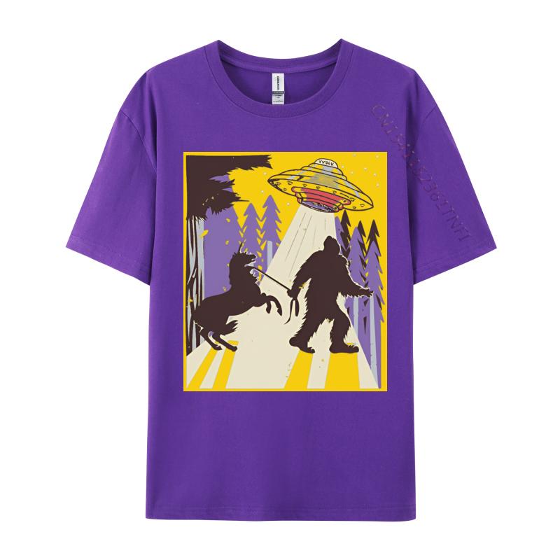 Men Clothing Bigfoot Leading A Unicorn And Ufo Tshirts Vintage Animal Tshirt Printed Tshirt Tops Tees