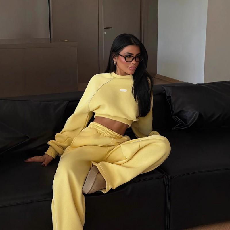 Suit Women's Clothing Fashionable Lines Letters Short Waist Hoodie Trousers Two-piece Set