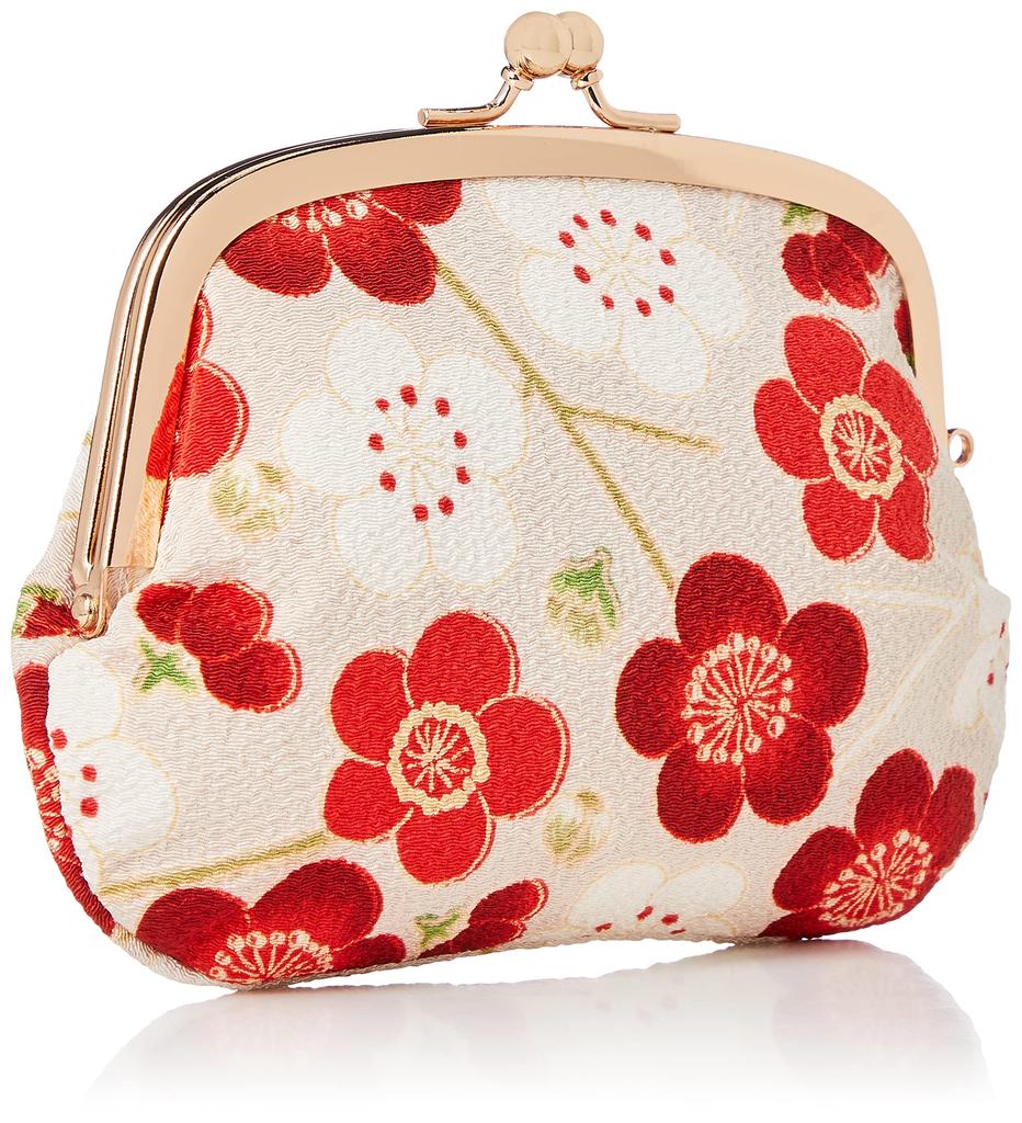 Uni Made in Futakoshi Japanese Clasp Purse (N0207) Textile, Japan, Chirimen, Pattern, Parent-Child [Modern Plum, Ivory]