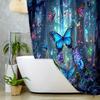 Vibrant Blue Forest Butterfly Shower Curtain With Hooks-Animal Print, Decorative Shower Curtain Available All Season 180X180Cm