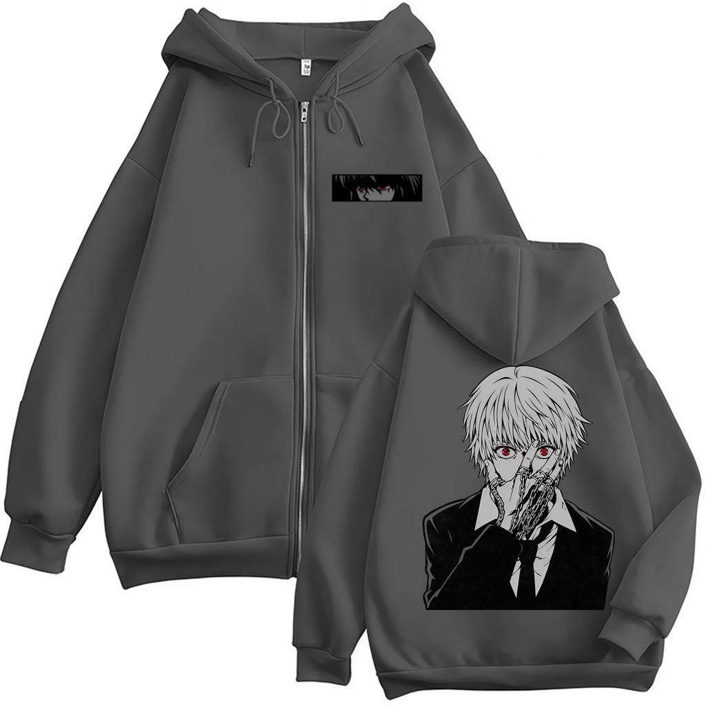 Anime Hunter X Hunter Kurapika Potisk Mikina na zip Hip Hop Móda Manga 90. léta Vintage Mikina Nadměrná Fleece Ležérní Bundy