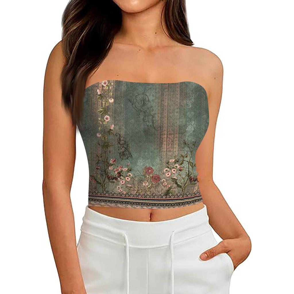 Bauchfreie Tops für Damen Sexy Cami Tank Sommer Schlauch Ärmellos Bedrucktes Camisole Shirt Weste
