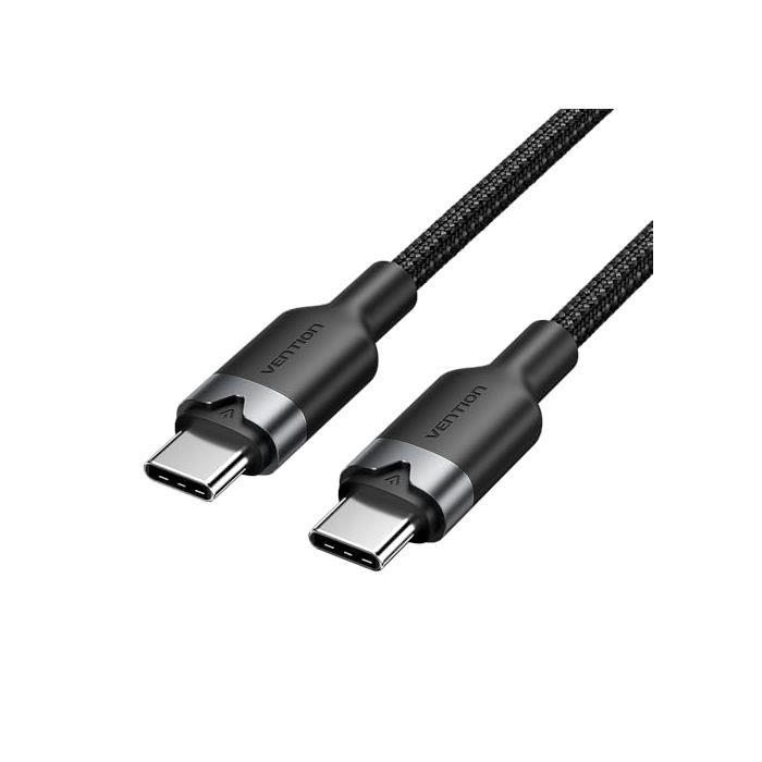 Câble USB Type C - Vention - 2 M - Charge rapide - Tressée - Haute vitesse - 60 W - 480 Mbps - 3 A - Mâle à mâle - Noir