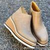 Large Size Slope Heel Short Boots Women's Autumn and Winter New European and American Flat Bottom Side Zipper Round Head Solid Color Bare Boots