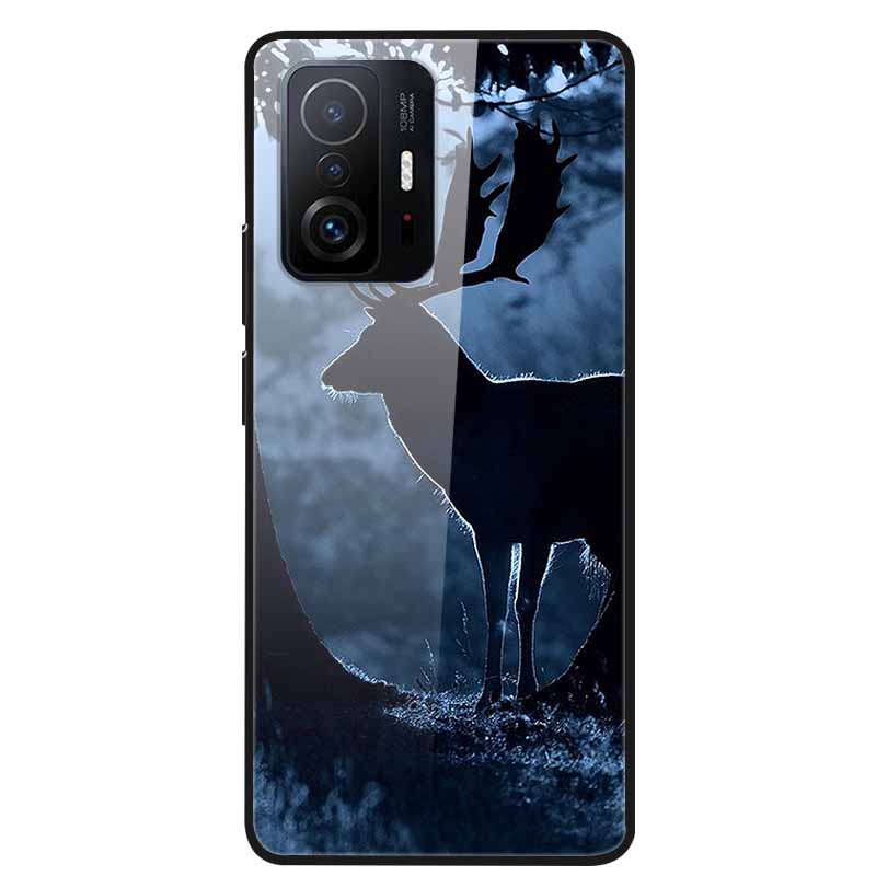 For Xiaomi 11T Pro Glass Case Hard Tempered Glass PC Cover Phone Case For Xiaomi Mi 11T 11 T Pro Shockproof Cartoon Funda Coque