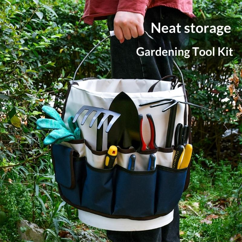 Foldable Tool Storage Bucket for Garden Tool Saves Space Gardening Organizer Bag Oxfords Cloth Fabric