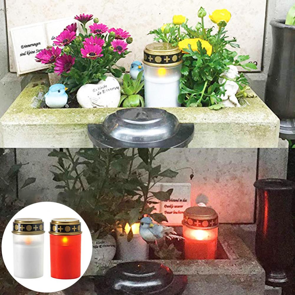 Waterproof Lamp Candle 2Pcs Outdoor Cemetery Ritual Solar Powered Eletric Light