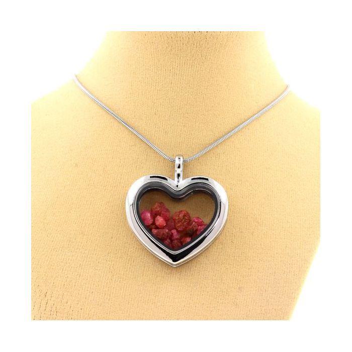 Pierres et Minéraux. Collier Spinelle brut. Modèle coeur.