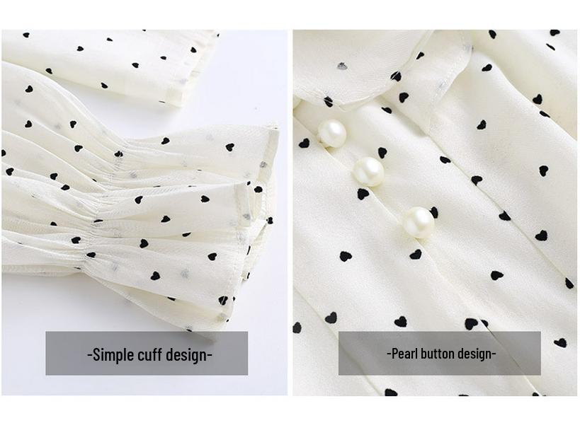 Hemd mit Rüschenherzspitze im französischen Stil und langen Ärmeln mit Perlenknöpfen