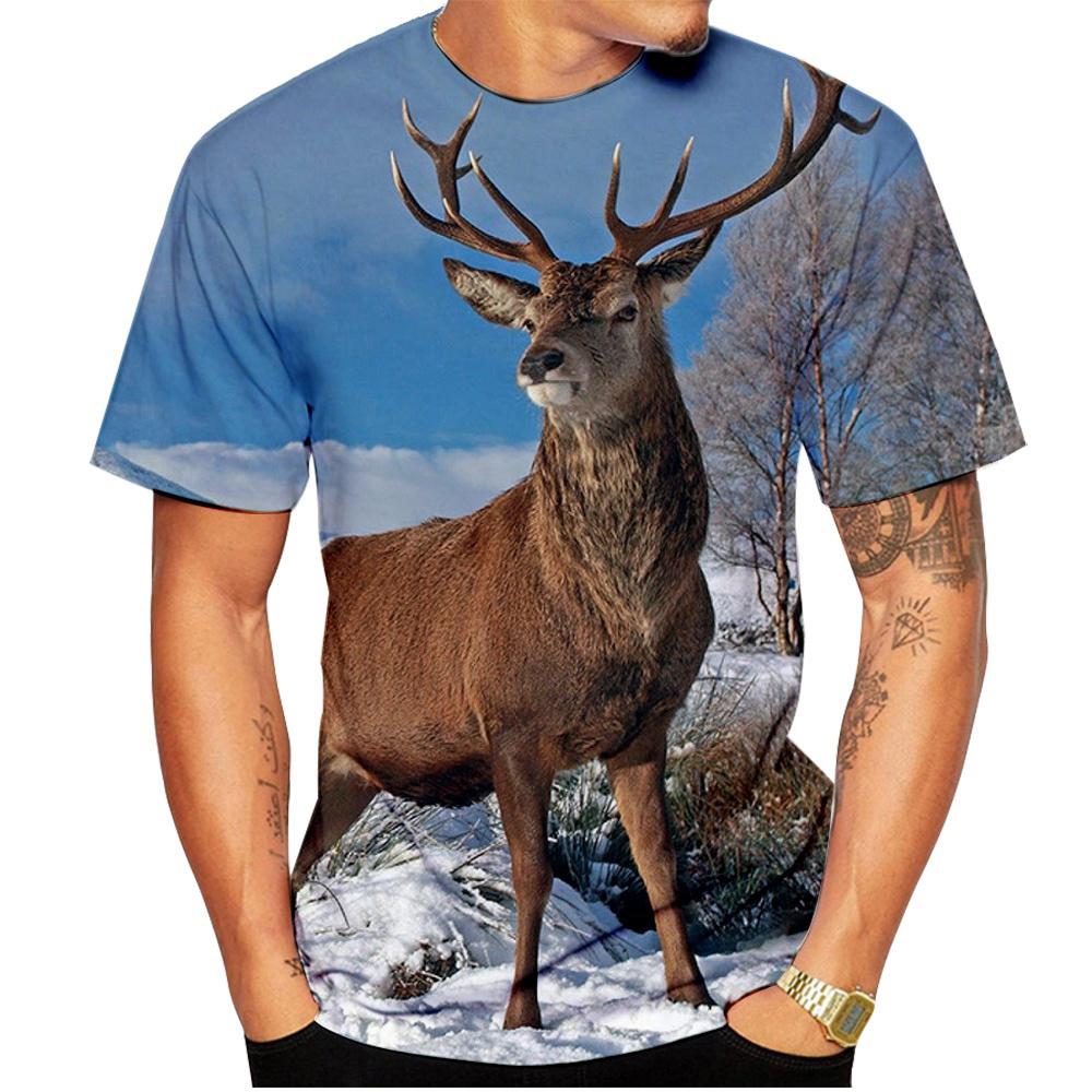 

Летние новые футболки с принтом оленей и животных 3D O-образным вырезом для мужчин и женщин с коротким рукавом, свободные футболки Harajuku, топы, детская одежда 2XL