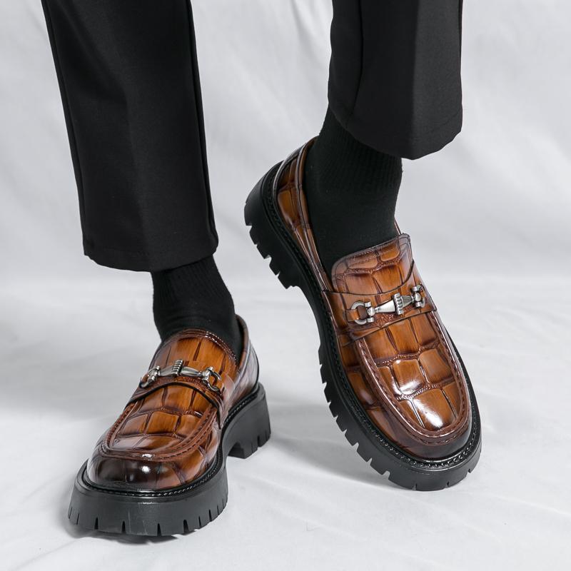 

Мужские туфли-лоферы, увеличивающие рост, коричневые кожаные туфли на толстой подошве на платформе, большие размеры EU: 46 коричневый