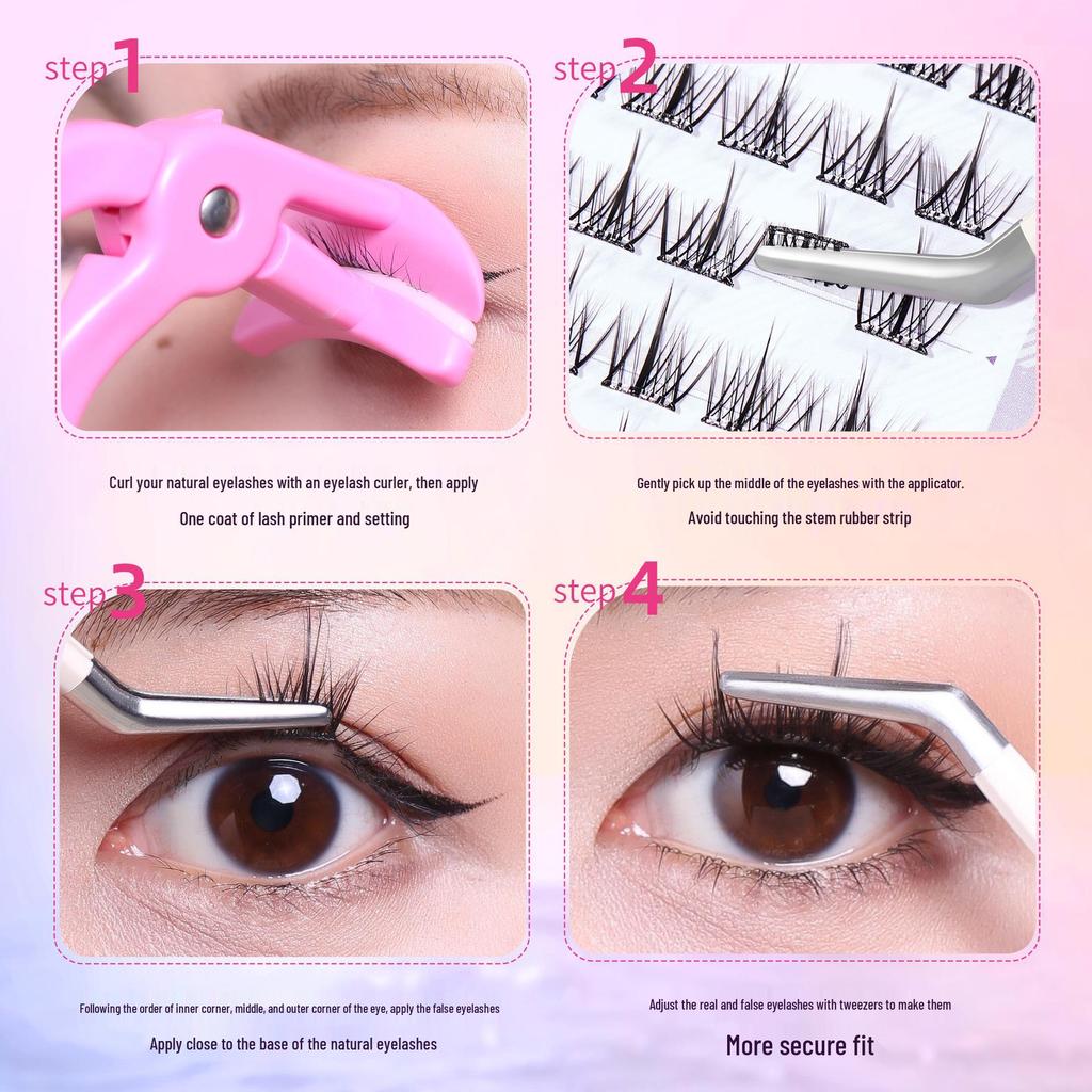 Self-Adhesive Natural Fishtail False Eyelashes - Beginner-Friendly, No Glue Needed, Wide Band