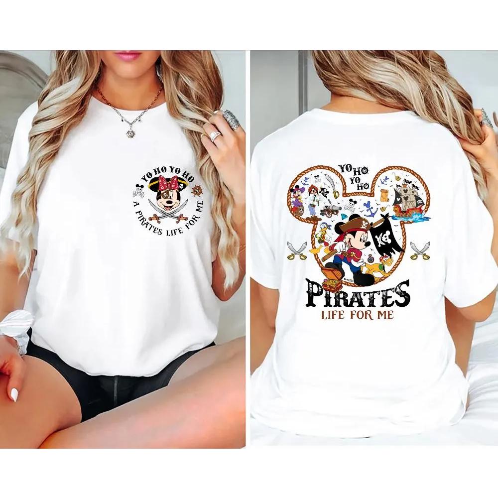 New Mickey Minnie Pirate Cartoon Print Womens TShirt Family Sweatshirt Summer Loose Breathable Short Sleeve