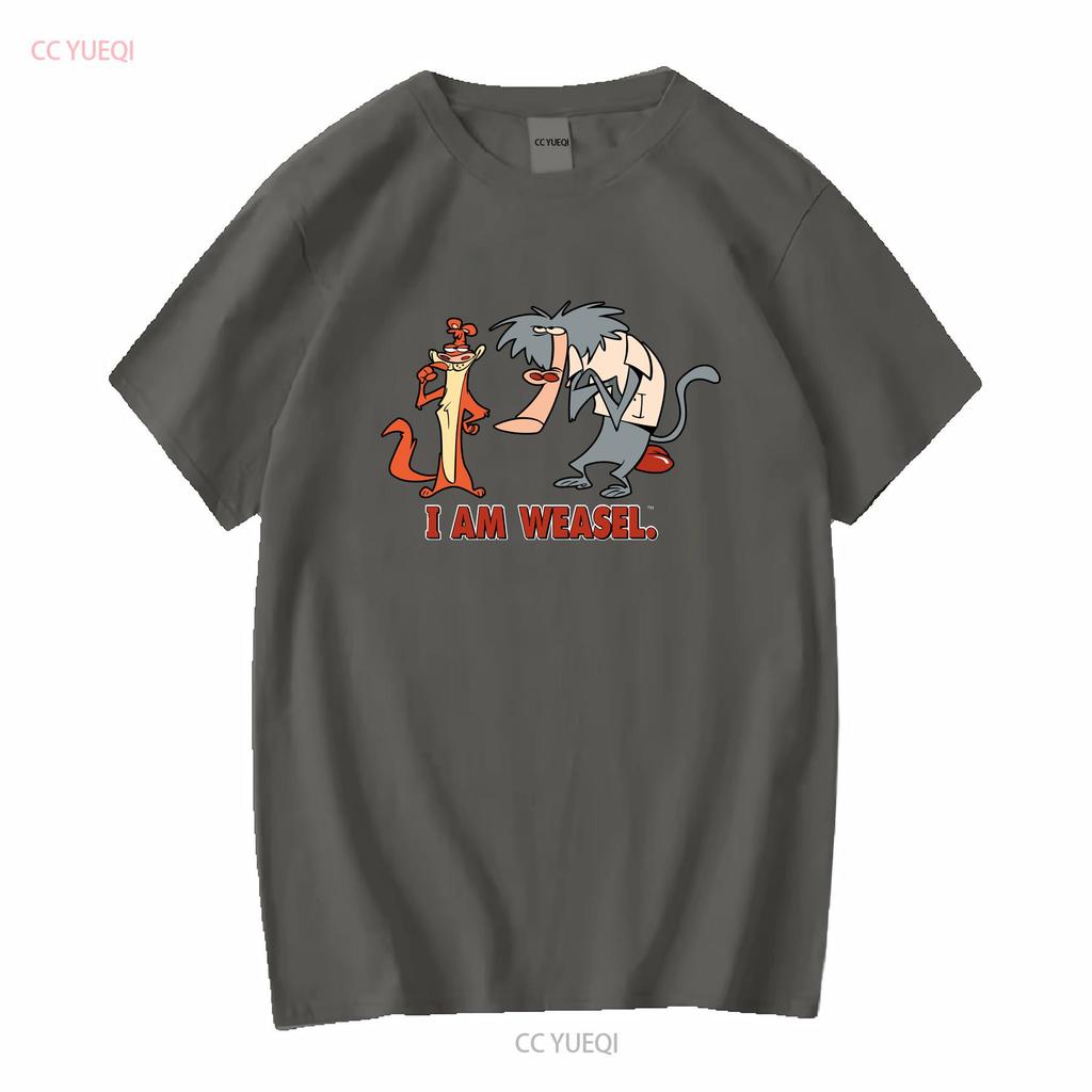 Official I Am Weasel Characters T Shirt Black vintage Washed Breathable Comfortable Top For Everyday Wear Soft designer clothes