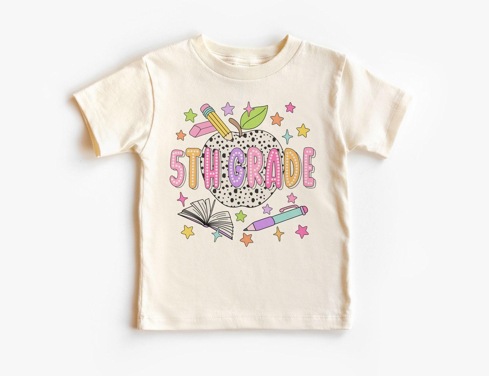 Fifth Grade Dalmatian Dots Apple Kids Shirt - Cute Back To School Outfit - First Day Of School Tee - Boho Unisex Youth Kids Clothing 140