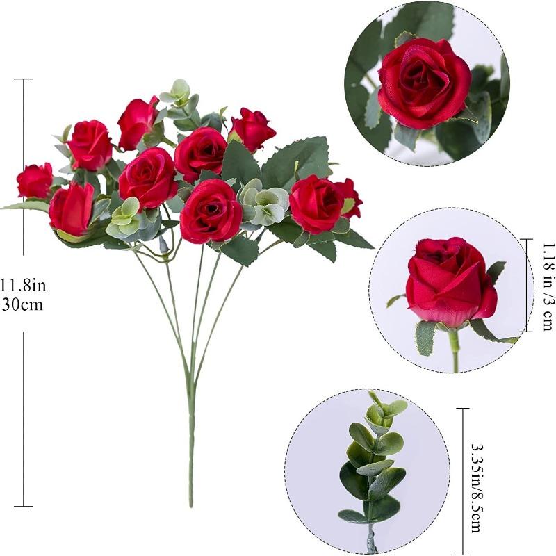 

Искусственные цветы Букет Белые Красные розы Листья эвкалипта Свадебные украшения Пион Искусственный цветок для вечеринки Домашний декор на открытом воздухе 30cm шампанского