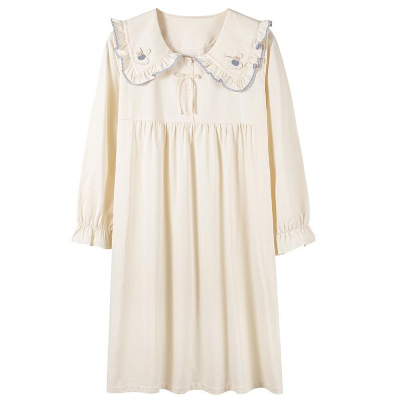 Damen Prinzessinnen-Stil Nachthemd Baumwolle Langarm Süßes Loungewear Kleid