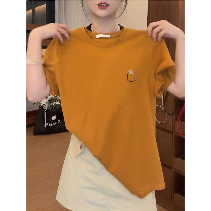 Women's Korean Style Round Neck Short Sleeve T-Shirt, New for 2026 - Versatile and Fashionable Base Layer for Spring, Summer, Autumn.