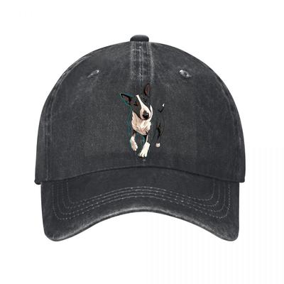 Casquette de Baseball en Coton Lavé Style Pop Art Bull Terrier Joueur Chapeaux de Soleil