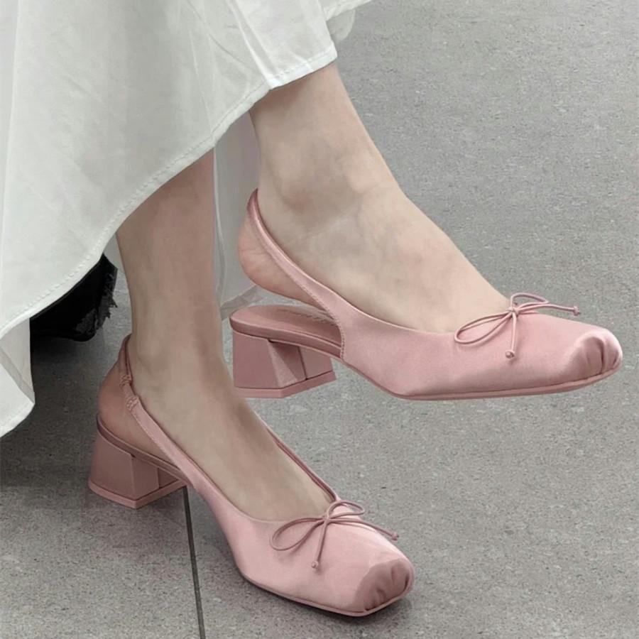

Модные балетки IPPEUM для женщин, атласные туфли-лодочки на низком каблуке с квадратным носком, Мэри Джейн 2025, модные туфли на высоком каблуке, балетки, большой размер 43 260 розовый