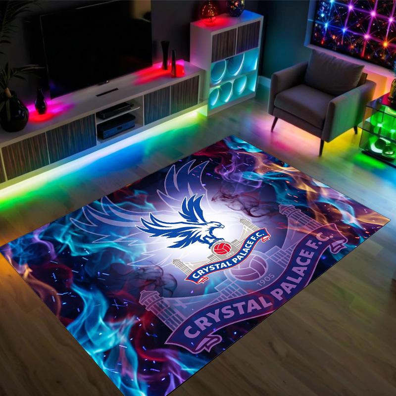 Crystal Palace Fußball Design Kristall Samt Teppich Gemütlich Kein?Rutschfester Teppich mit Aufdruck für Schlafzimmer Wohnzimmer Eingang