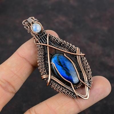 Labradorit Anhänger Kupferdraht umwickelter Schmuck Regenbogen Mondstein Edelstein Schmuck Kupferanhänger Handgefertigter Drahtwickelanhänger Geschenk für Mutter