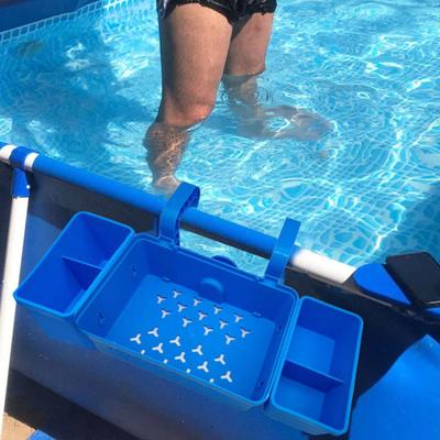 Poolside Storage Organizer with Hook Cup Holder Pool Storage Basket for Above Ground Pools Large Capacity Pool Accessories Holder for Most Frame Pools