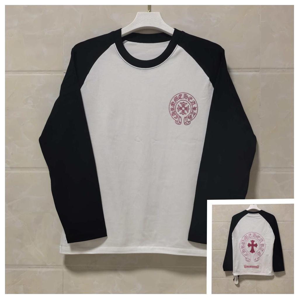 25SS Kříž Chromové Kopyto Sanskrtský Potisk Černobílé Raglánové Tričko s Dlouhým Rukávem