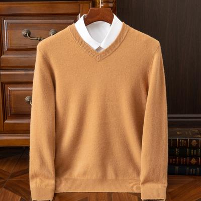 Pull Homme 100% Laine Mérinos Cachemire Col V Pull-over Smart Casual Basic Manches Longues Tricots Vêtements Hauts Automne Hiver