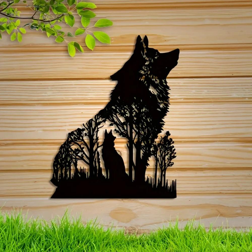 1 Stück Halloween Schwarzer Wolf Wanddekoration – Wandkunst aus Metall, elegantes Wolfsdekor für gruselige Themen, einzigartiges Wandbehang aus Metall