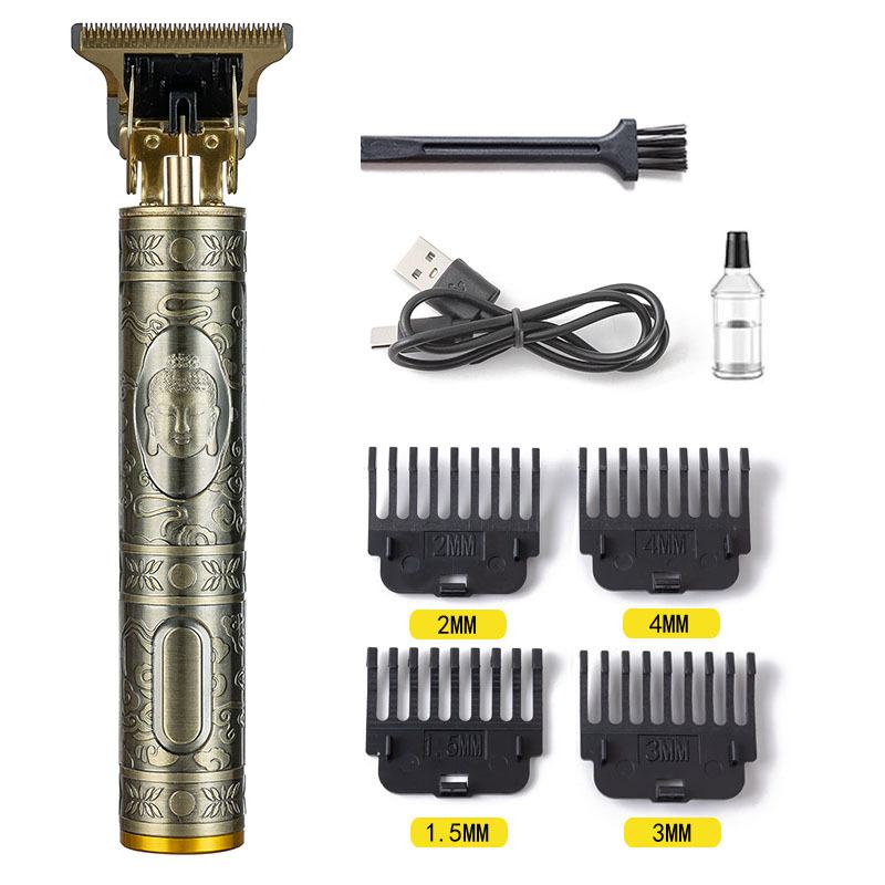 Elektrischer Haarschneider für Glatzen mit Schneidemesser, wiederaufladbar und für den grenzüberschreitenden Einsatz geeignet.