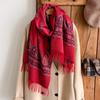 Fashion Women'S Winter Warm Cashmere Shawl - Vintage Floral Oil Painting Printed Tasseled Pashmina Thick Wrap