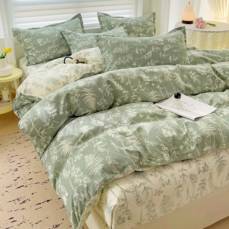 100% Cotton Bedding Set, Four Piece Sheet Set Comfort Set Girly Fresh Style Couple Bed Comforter Set