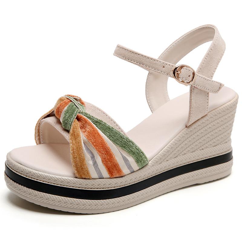 Summer new casual sandals thick-soled muffin heightens and shows small wedges 35