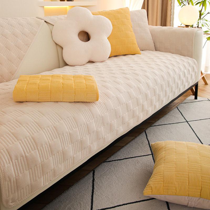 Modern Quilted Plain Couch Cover Sectional Seater Thick Seat Cover Non -Slip Velvet Recliner Chair Slipcover Sofa Cushion