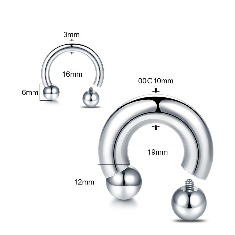 1Pc/lot Steel Big Large Size Horseshoe Ring Nose Piercing Ear Expander BCR Hoop Earring Septum 12-00G Male Intimate Body Zircon