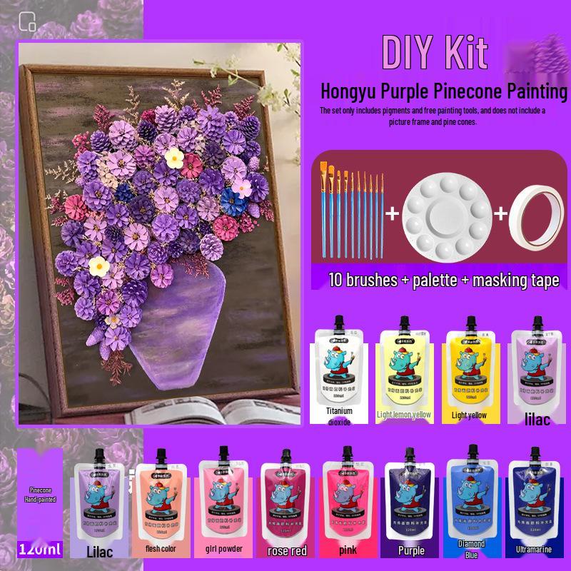 Macaron Color Pinecone Painting Kit with Acrylic Paints, Brushes, and Palette