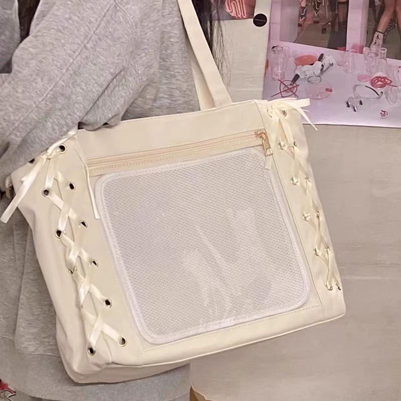 

Мультяшный рюкзак большая вместимость сумка-тоут женский японский стиль лента боль JK милый молодой взрослый двухмерный прозрачный большой объем для еды просо Creamy-white [Giving Plate]]