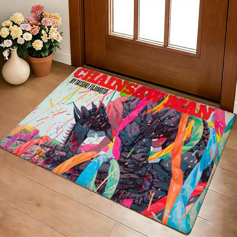 

C-Chainsaw Man Floor Mat Cozy Flannel Soft Thick Non-Slip Mat for Living Room Bedroom Kitchen Decor Rugs 40x60cm