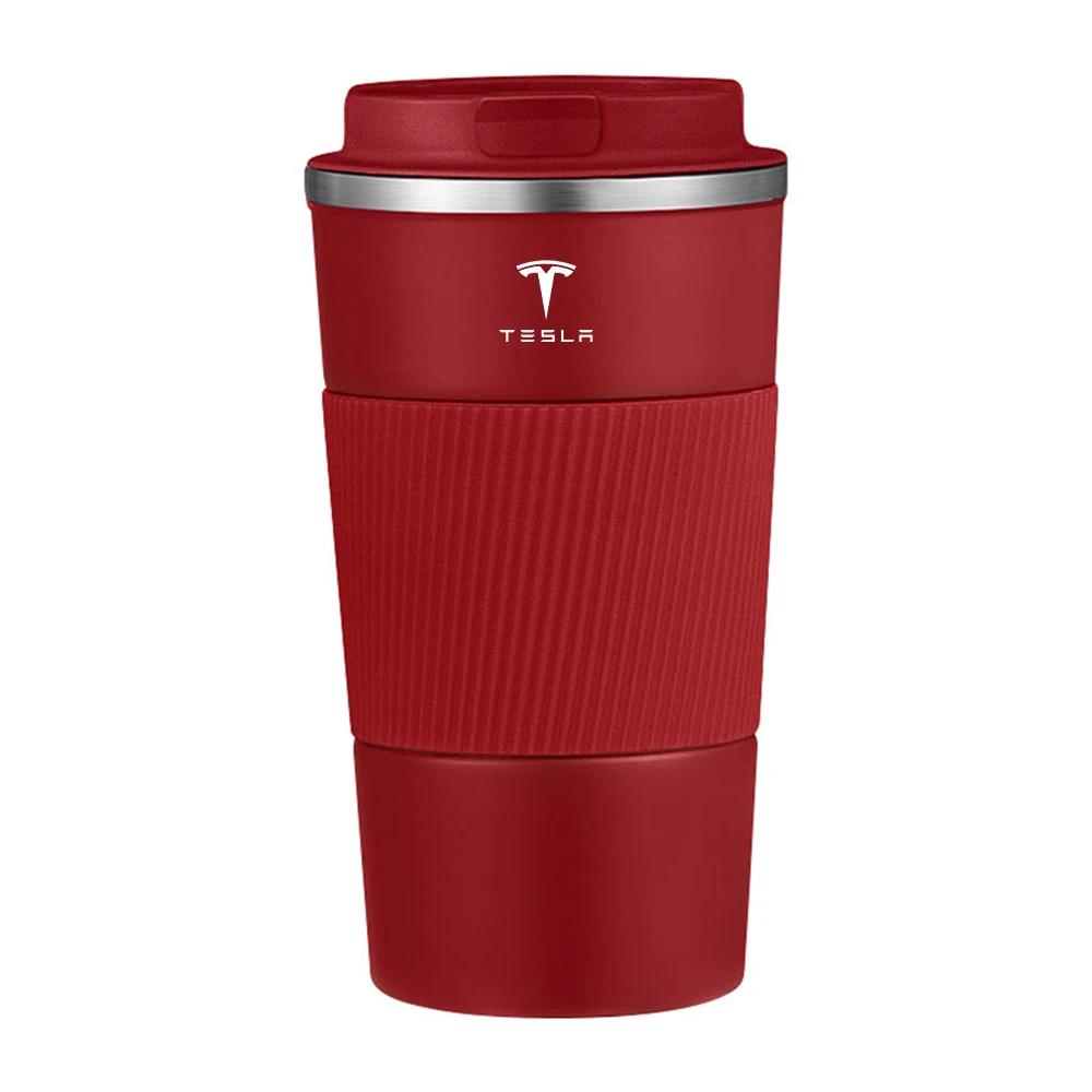 Car Sticker 2025 New Tesla Double Stainless Steel 304 Coffee Thermos Mug Leak-Proof Non-Slip Car Vacuum Flask Travel Thermal Wat
