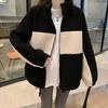 Women's Trendy Korean-Style Color Block Fleece-Lined Lambswool Long Sleeve (Autumn/Winter)