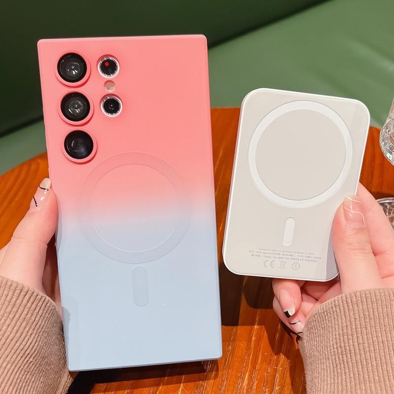 Suitable for Samsung S23ultra Liquid Silicone Gradient Magnetic Suction Phone Case S22 Anti Fall TPU Soft Shell with Lens Film