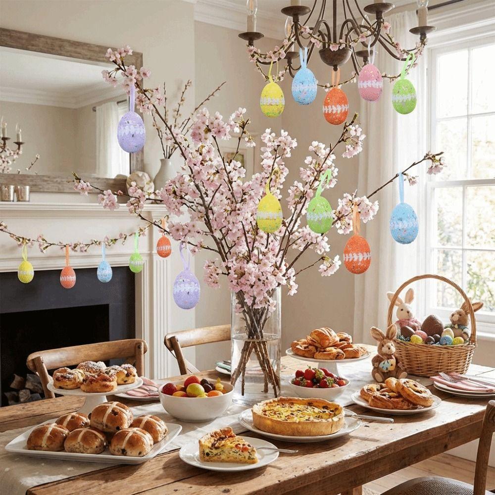 6Pcs Glitter Fake Easter Eggs DIY Craft Eggs Hanging Ornaments  Kids Favor Gift