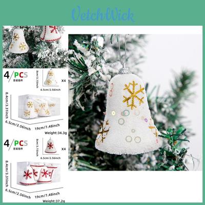 Ornements Cloche Flocon de Neige Rouge Pour Arbre de Noël Décor Festif de Vacances Lot de Quatre