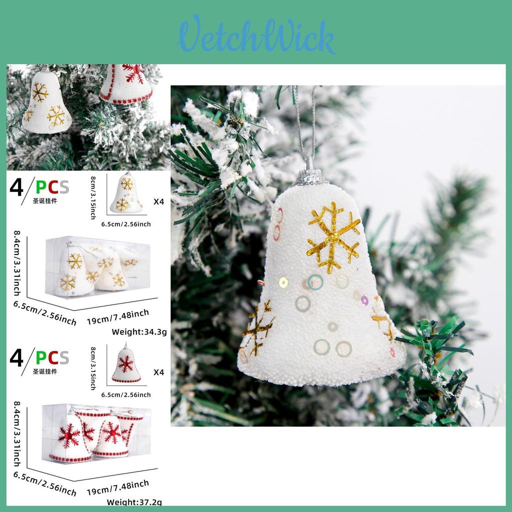 Ornements Cloche Flocon de Neige Rouge Pour Arbre de Noël Décor Festif de Vacances Lot de Quatre