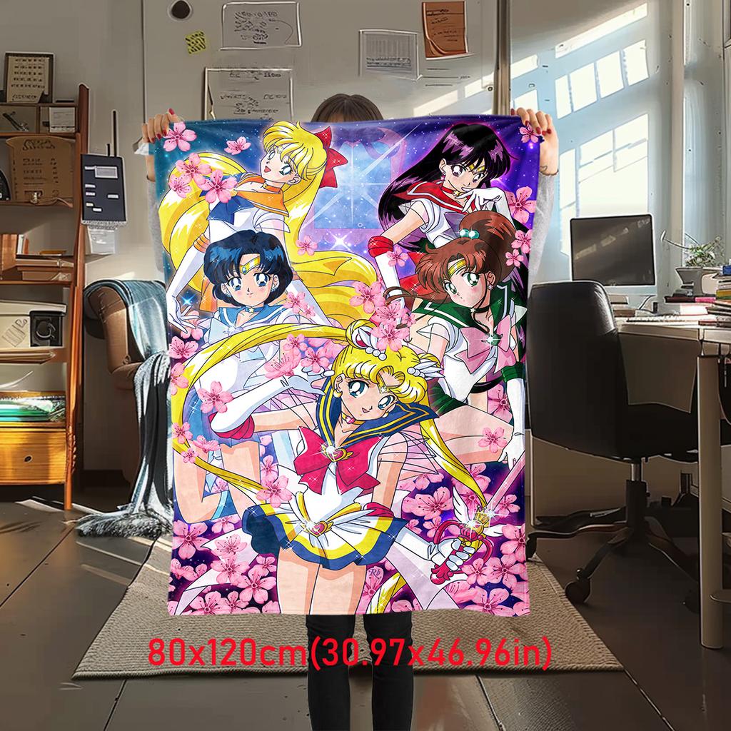 Japanischer Anime niedliches Cartoon-Thema Sailor Moon Tsukino Usagi Decke geeignet für Heimbetten, Sofabezüge, Büro-Nickerchen, Outdoor-Warme Decken O15